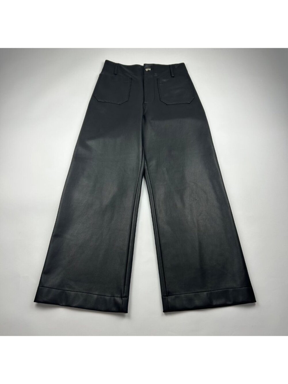 MAEVE Black Faux Leather Colette Wide Leg Trouser 28